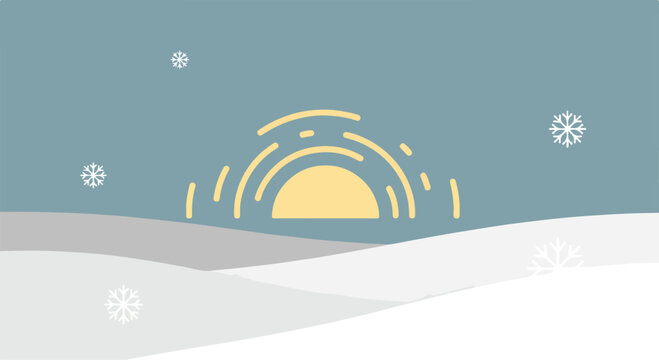 A minimalist winter scene with a yellow sun