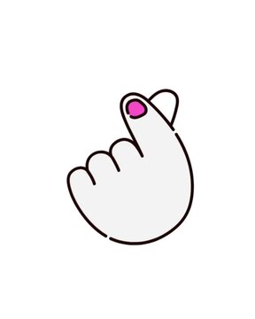 Korean finger heart sign hand gesture animation with small red heart