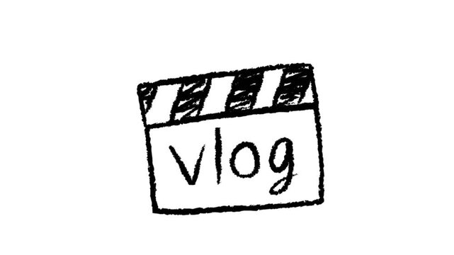 Hand drawn clapperboard animation with vlog text