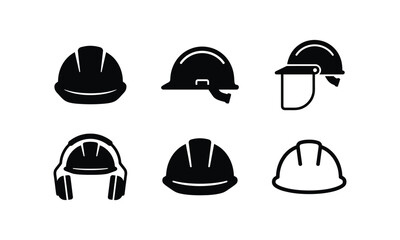Fototapeta premium Hard hat helmet safety work protective headwear vector icons.