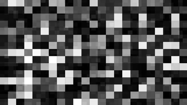 Loopable abstract mosaic blur censored animated. Dynamic pixelated background. Blocks shifting and changing constantly. Shining pulsing square tiles. Digital blocky glitch and mosaic geometric loop.