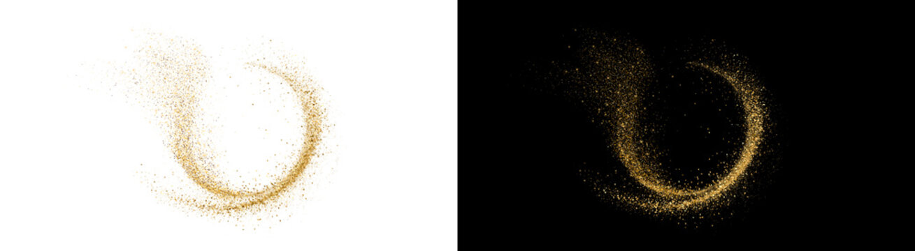 PNG image of Shiny golden dust particles swirling in a circular motion creating a magical vortex effect rendered as glitter on transparent background