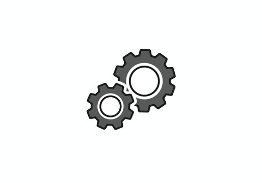 A simple icon of two interlocking gears