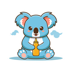 Fototapeta premium Cute cartoon koala holding a baby bottle