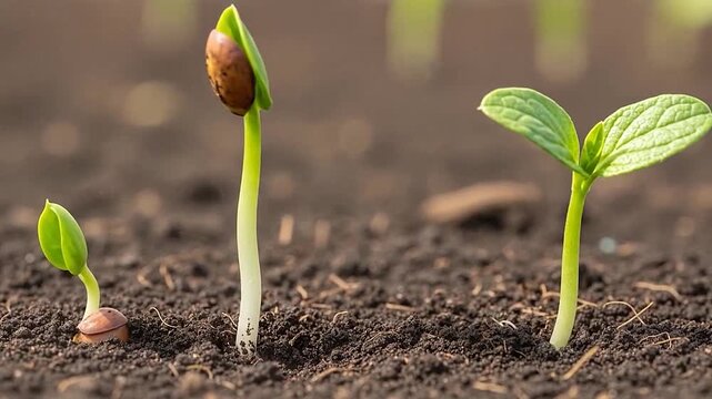 Young plant sprouts emerge from rich soil, illustrating growth and new life