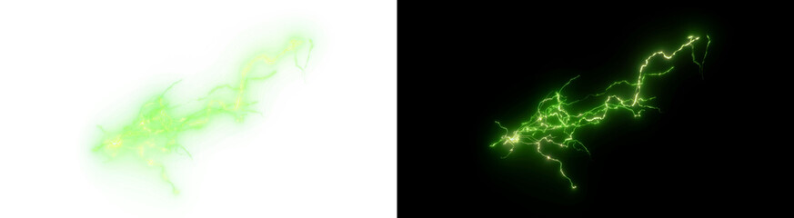 PNG image of Vibrant neon green electrical lightning bolt with intense jagged glowing energy discharge displayed as a striking isolated on transparent background © rehena