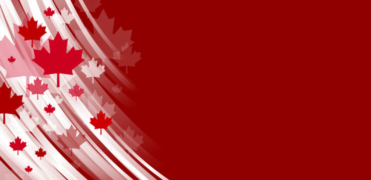 Abstract 1 july canada day banner design of line gradient and maple leaves on red background vector illustration