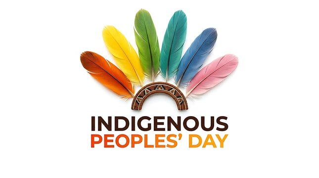Colorful feather headdress design for indigenous peoples day celebration event poster graphic