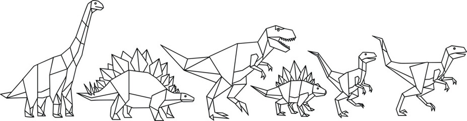 Geometric Origami Dinosaur Line Art Set for Modern Kids Crafts, T Shirt Printing, and Cricut SVG Cutting Designs © MdOazad