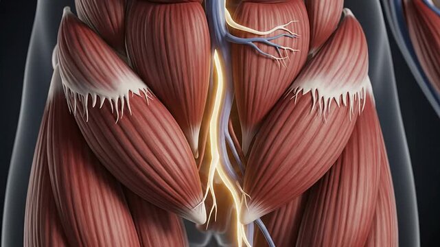 3D Visualization Of The Psoas Muscle Highlighting The Femoral Nerve Pathway For Educational And Medical Use