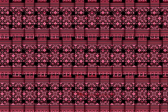 Woven basket weave 3D pattern with traditional Serbian Pirot kilim texture.