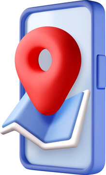 3D Red pin on map displayed on smartphone screen.