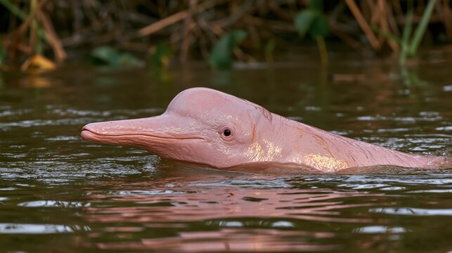 river dolphin gracefully swims through the tranquil, muddy waters of its.