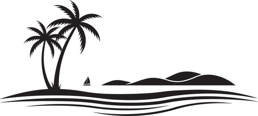 Obraz premium Black silhouette of palm trees on a tropical island