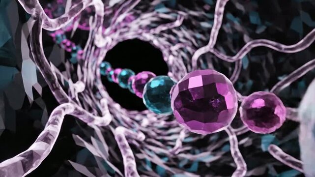 4K Flow of Estrogen and Progesterone Molecules Depicted as Elegant Geometric Structures in a Tubular Environment with Vibrant Colors