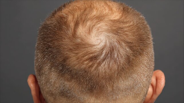 Crown Hair Thinning Top View Light Brown Scalp Visible Early Stage Baldness Dermatology Photo
