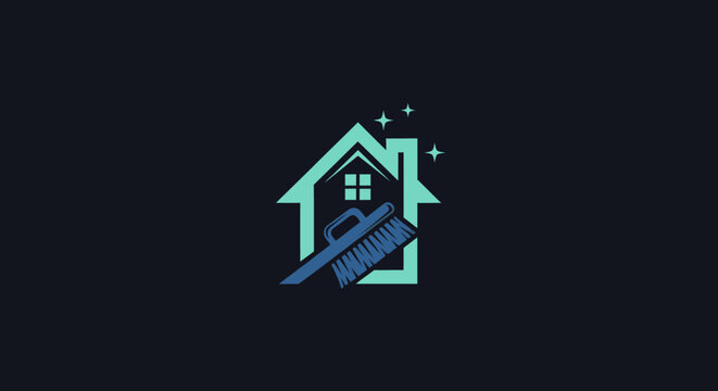 Residential cleaning service logo with squeegee and stars.