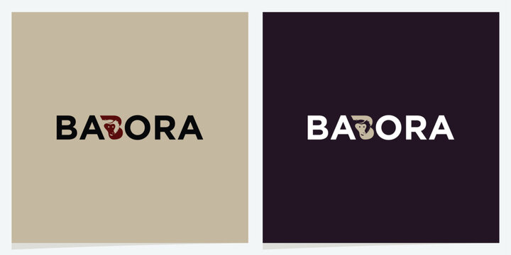 Babora Hidden Baboon Wordmark Logo.baboon symbol integrated through negative space.