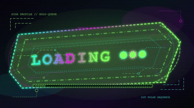 Digital loading bar with futuristic neon lights and data stream effect.