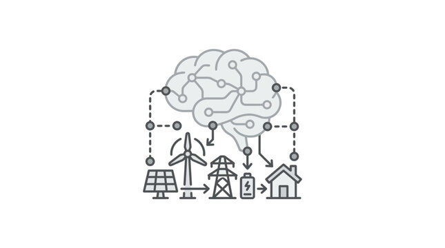 AI brain controlling smart renewable energy grid system.