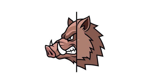 Aggressive wild boar head mascot icon split design.