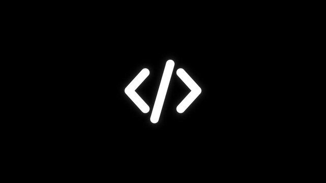 Code Bracket Icon Tech Loop Animation Black Background 4K