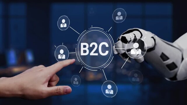 A robotic hand interacts with a digital network, illustrating connections in business-to-consumer relationships. This image represents innovation in technology and user engagement. Synapse