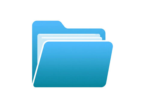 Bright blue digital file folder icon featuring a smooth gradient surface with white paper documents peaking out from the top isolated on a clean white background for modern user interfaces.