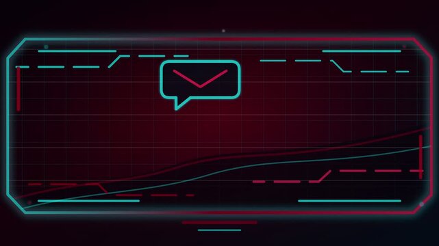 Futuristic digital interface with email notification and data visualization.