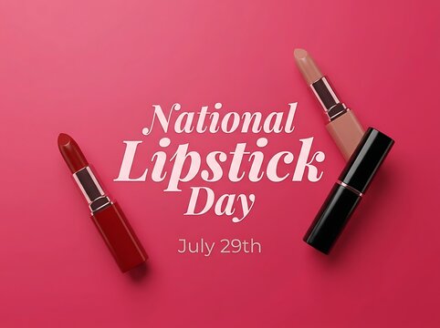 Celebrate national lipstick day with two different lipstick shades on a pink background