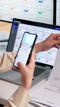 Office Worker Scans Documents Using Smartphone