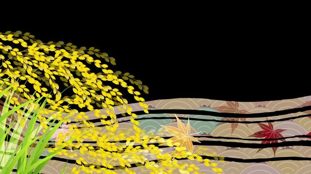 Golden Rice Ears and Japanese Autumn Leaves 4K