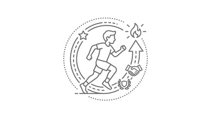 Obraz premium Athlete running towards success symbol in circular frame.