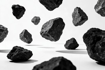 Naklejka premium Floating Black Rocks Against White Background
