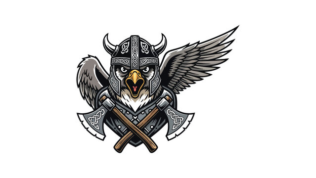 Viking eagle warrior mascot with crossed battle axes.