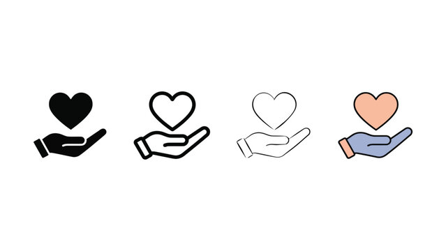 Heart care hand icon evolution set editable vector