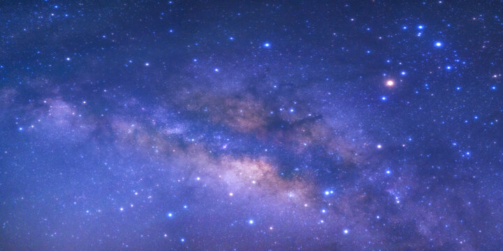 Panorama night sky space background, Starry universe in dark blue sky, Milky way galaxy with stardust field in deep universe