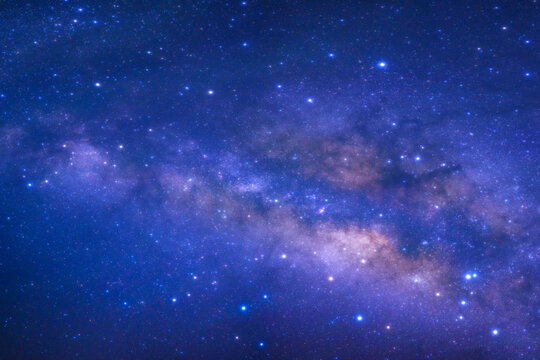 Panorama night sky space background, Starry universe in dark blue sky, Milky way galaxy with stardust field in deep universe