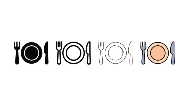 Dining plate cutlery icon evolution set editable vector