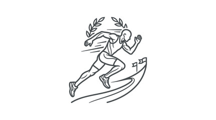 Fototapeta premium Male athlete sprinting across finish line with laurel wreath.