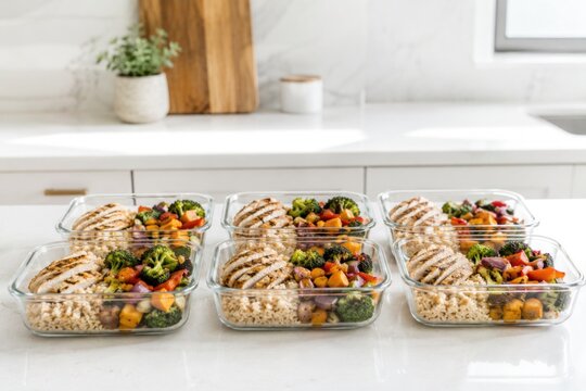 Healthy meal prep and food storage with organized ingredients, portion control and fresh containers for easy weekly nutrition.