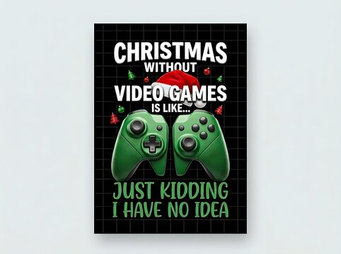 Funny christmas poster with video game controller and holiday humor text design idea