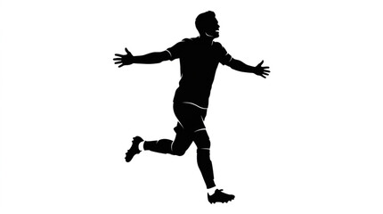 Obraz premium Silhouette of a professional male football player celebrating a victory with arms wide open isolated on white background