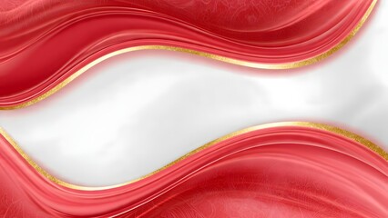 Red and White Wavy Fabric Banner with Gold Glitter for Indonesian Independence