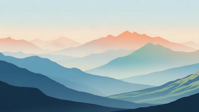 Majestic layered mountain landscape at sunset with misty atmospheric perspective mountains landscape adventure