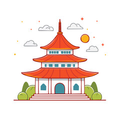 Fototapeta premium Red pagoda with tiered roofs illustration