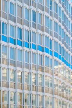 Modern Architecture Facade with Glass Bay Windows Pattern, Geometric Building Exterior, Abstract Urban Texture