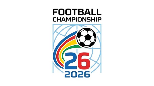 Football Championship 2026 Logo Design with Soccer Ball and Rainbow Arc.