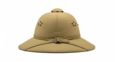 Fototapeta premium Classic Khaki Pith Helmet Isolated on White Background for Safari and Adventure Concepts