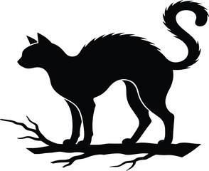 Black cat silhouette standing on a branch © Anas